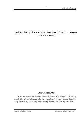 Kế Toán Quản Trị Chi Phí Tại Công Ty TNHH Sellan Gas