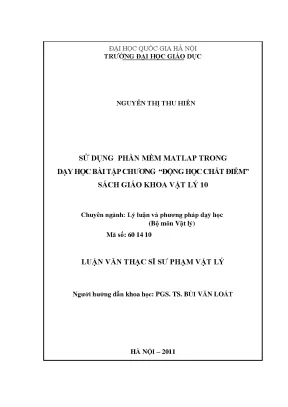 Ứng dụng phần mềm MATLAB trong dạy học động học chất 