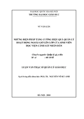 Biện Pháp Tăng Cường Quản Lý Hoạt Động Ngoài Giờ Lên Lớp
