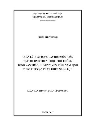Quản Lý Dạy Học Môn Toán Tại Trường THPT Tống Văn Trân: