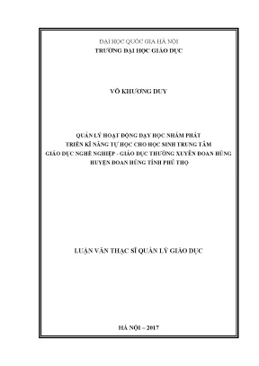 Quản Lý Hoạt Động Dạy Học Phát Triển Kỹ Năng Tự Học Tại