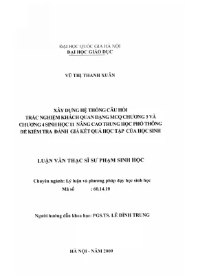 Luận văn trắc nghiệm Sinh học 11 nâng cao (Chương 3 & 4)
