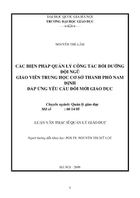 Biện Pháp Quản Lý Bồi Dưỡng Giáo Viên Trung Học Cơ Sở