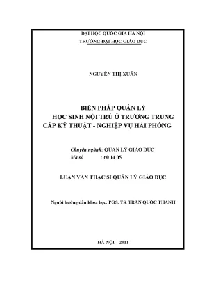 Biện Pháp Quản Lý Học Sinh Nội Trú Tại Trường Trung Cấp