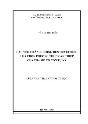 Các yếu tố ảnh hưởng đến quyết định can thiệp cho trẻ tự