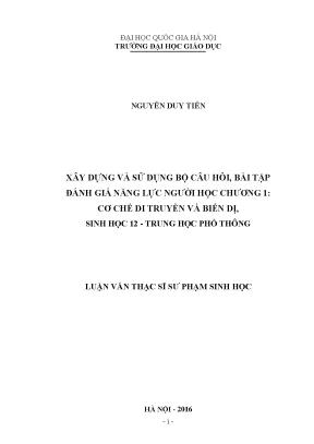 Bộ câu hỏi đánh giá năng lực học sinh chương 1 sinh học 12