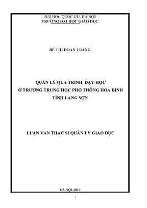 Quản Lý Quá Trình Dạy Học Tại Trường Trung Học Phổ Thông