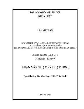 Địa Vị Pháp Lý Của Nhà Đầu Tư Nước Ngoài Trong Thị