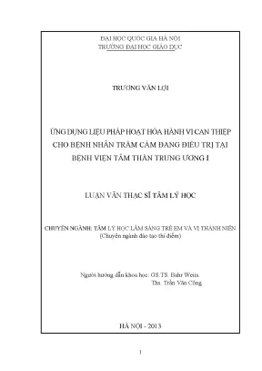 Liệu Pháp Hoạt Hóa Hành Vi Can Thiệp Cho Bệnh Nhân Trầm