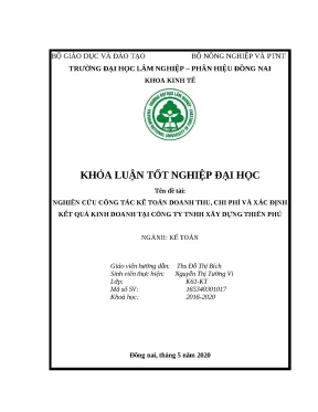 Khóa Luận Tốt Nghiệp 2020: Nghiên Cứu Kế Toán Doanh Thu