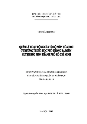 Quản lý hoạt động tổ bộ môn Hóa học tại trường THPT Bà