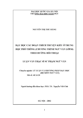 Dạy Học Truyện Kiều Ở Trung Học Phổ Thông Theo Hướng Đối