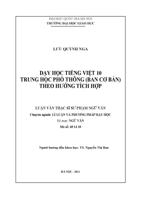 Dạy Học Tiếng Việt 10 Tích Hợp Cho Trung Học Phổ Thông