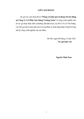 Nâng cao hiệu quả sử dụng vốn lưu động tại Công ty Xây