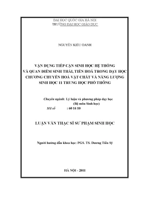 Vận Dụng Tiếp Cận Sinh Học Hệ Thống Trong Dạy Học Sinh