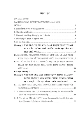 Vai trò của Mặt trận Tổ quốc Việt Nam trong xây dựng Nhà