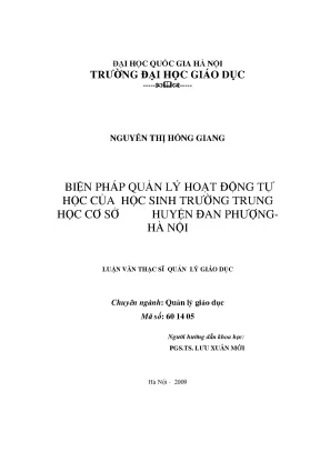 Biện Pháp Quản Lý Hoạt Động Tự Học Của Học Sinh Trường