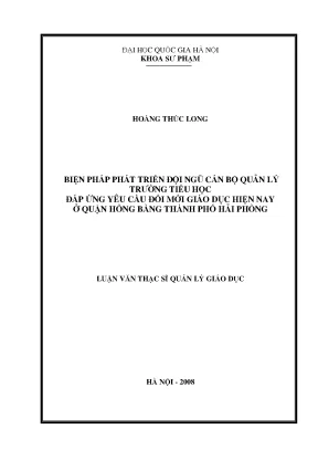 Phát Triển Đội Ngũ Cán Bộ Quản Lý Trường Tiểu Học Ở Quận