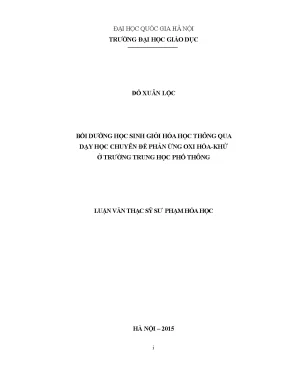 Bồi Dưỡng Học Sinh Giỏi Hóa Học Qua Dạy Học Phản Ứng Oxi