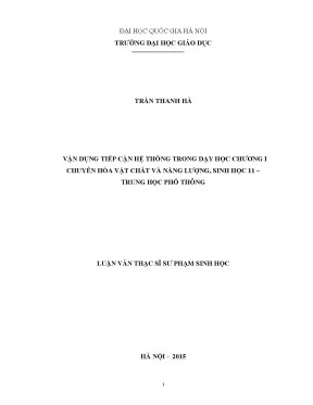 Vận Dụng Tiếp Cận Hệ Thống Trong Dạy Học Sinh Học 11: