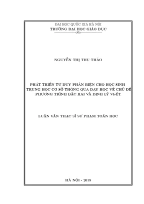 Phát Triển Tư Duy Phản Biện Cho Học Sinh Trung Học Qua