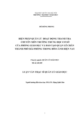 Biện Pháp Quản Lý Hoạt Động Thanh Tra Chuyên Môn Tại