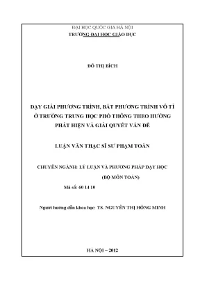 Phương Pháp Dạy Giải Phương Trình Vô Tỉ Ở Trường Trung