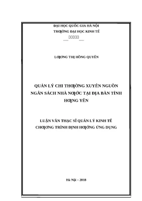 Luận văn: Quản lý chi thường xuyên NSNN tại Hưng Yên