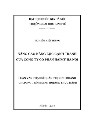 Nâng Cao Năng Lực Cạnh Tranh Công Ty Cổ Phần Haimy Hà Nội