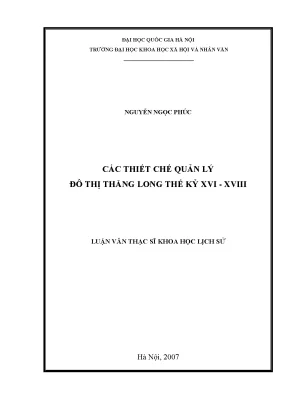 Luận văn Quản lý đô thị Thăng Long thế kỷ XVI-XVIII