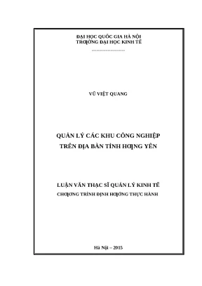 Luận văn thạc sĩ: Quản lý KCN tại tỉnh Hưng Yên (Full)