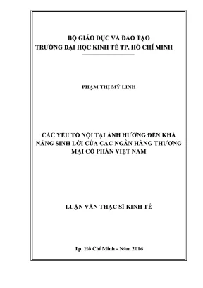 Các yếu tố nội tại ảnh hưởng đến khả năng sinh lời của
