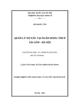 Luận văn: Quản lý nợ xấu tại Ngân hàng SHB