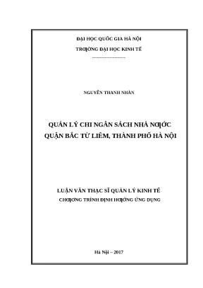 Quản lý chi ngân sách quận Bắc Từ Liêm: Nghiên cứu và