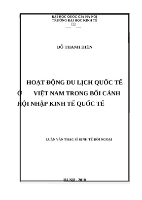 Phát Triển Du Lịch Quốc Tế Ở Việt Nam Trong Bối Cảnh Hội