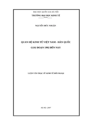 Phát Triển Quan Hệ Kinh Tế Việt Nam - Hàn Quốc Từ 1992 