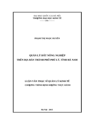 Quản Lý Đất Nông Nghiệp Tại Thành Phố Phủ Lý, Tỉnh Hà Nam