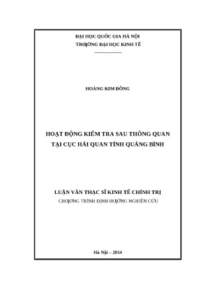 Luận văn: Kiểm tra sau thông quan tại Hải quan Quảng Bình
