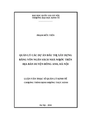 Quản Lý Dự Án Đầu Tư Xây Dựng Bằng Vốn Ngân Sách Nhà