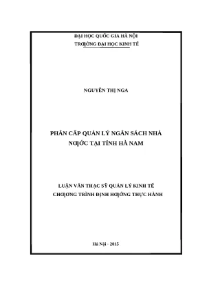 Phân Cấp Quản Lý Ngân Sách Nhà Nước Tại Tỉnh Hà Nam