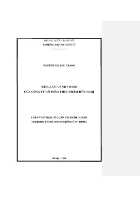 Phân tích Năng lực cạnh tranh của Thực phẩm Hữu Nghị