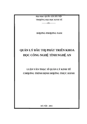 Luận văn: Quản lý đầu tư KH&CN tại Nghệ An (UEB - Full)