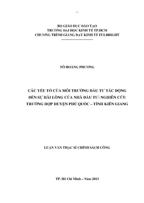 Yếu tố môi trường đầu tư Phú Quốc: Luận văn thạc sĩ