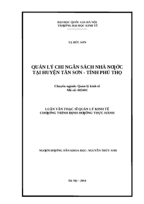 Quản Lý Chi Ngân Sách Nhà Nước Tại Huyện Tân Sơn, Phú Thọ