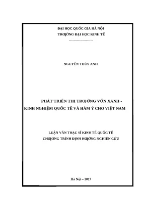 Phát Triển Thị Trường Vốn Xanh: Kinh Nghiệm Quốc Tế và
