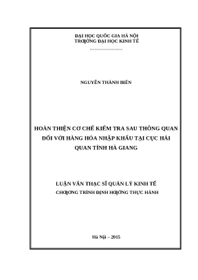 Luận văn Thạc sĩ: Hoàn thiện Kiểm tra Sau Thông quan