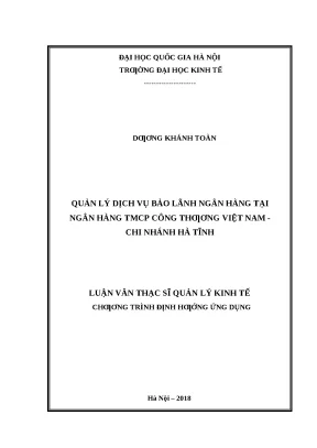 Luận văn: Quản lý dịch vụ bảo lãnh tại Vietinbank Hà Tĩnh