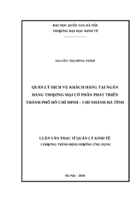 Quản lý dịch vụ khách hàng tại HDBank Hà Tĩnh: Nghiên