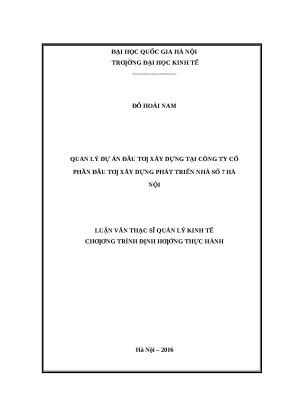 Quản lý dự án đầu tư xây dựng tại Công ty CP Đầu tư Xây