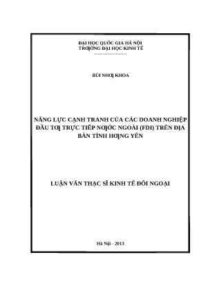Năng Lực Cạnh Tranh Của Doanh Nghiệp FDI Tại Hưng Yên